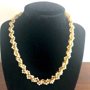 Twisted Faux Pearl & Gold 16” Choker Necklace